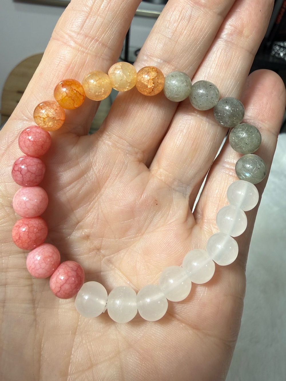 SELF LOVE & ACCEPTANCE 8mm Beaded Stretch Bracelet - Pink, Orange, White, Gray